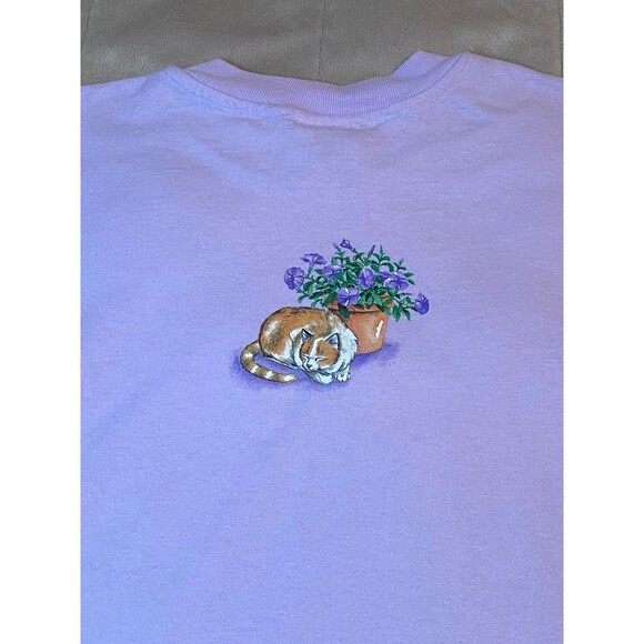 90s Ducks Unlimited Cat Bird Garden Tee M Ferragamo Graphic Lavender Cotton - Picture 9 of 10